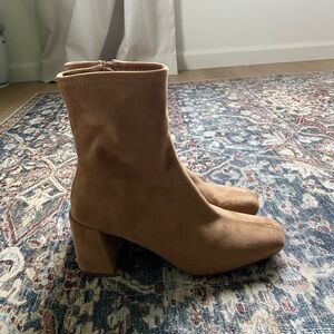 Women's Tan Suede Block Heel Ankle Boots